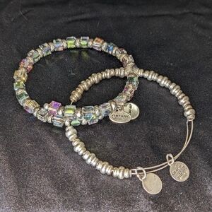 Pair of "Vintage Sixty-Six" Beaded Silver Bangle Bracelets by Alex and Ani
